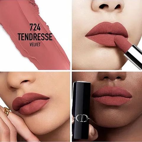 Son Dior Rouge Dior Couleur Couture Velvet 724 Tendresse - Đỏ Hồng Nâu Sang Trọng, Chất Son Mềm Mịn, Phù Hợp Mọi Tông Da