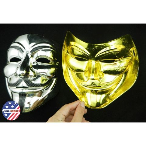 Mặt Nạ Vàng Mạ Bạc Hacker Guy Fawkes - Phụ Kiện Hóa Trang Huyền Bí Cho Halloween và Lễ Hội