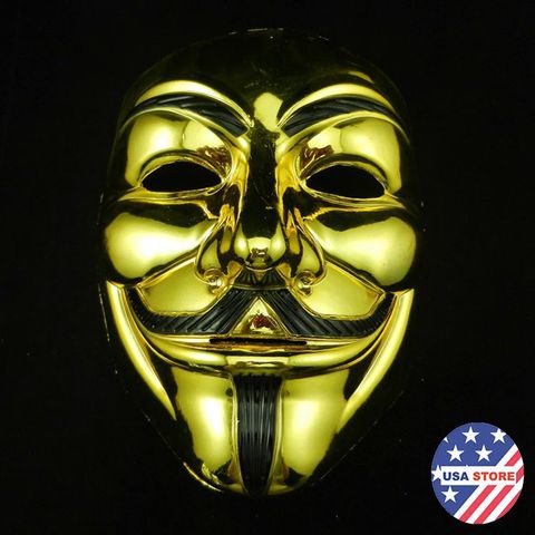 Mặt Nạ Vàng Mạ Bạc Hacker Guy Fawkes - Phụ Kiện Hóa Trang Huyền Bí Cho Halloween và Lễ Hội