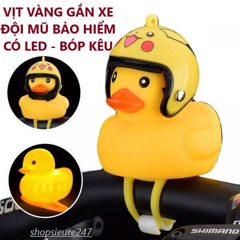 Vịt Vàng Gắn Xe Đội Nón Bảo Hiểm - Đồ Chơi Phát Sáng LED và Bóp Kêu Dành Cho Bé - Quà Tặng Dễ Thương