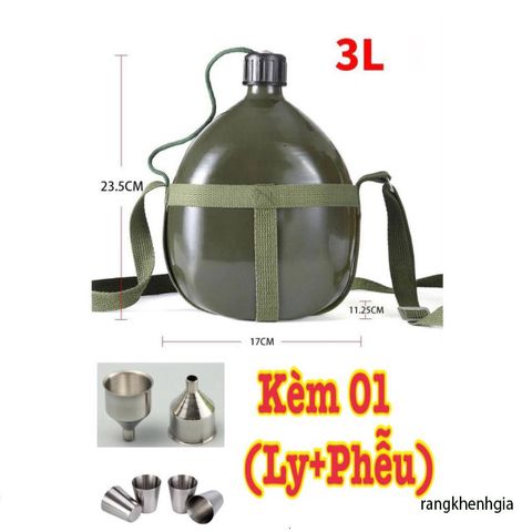 Bình Nhôm Xanh Truyền Thống 3L - Bình Đựng Nước Chất Liệu Bền, Kèm Dây Đeo Tiện Lợi và Phễu Cho Những Chuyến Đi Mở Rộng
