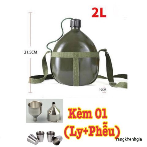 Bình Nhôm Xanh Truyền Thống 3L - Bình Đựng Nước Chất Liệu Bền, Kèm Dây Đeo Tiện Lợi và Phễu Cho Những Chuyến Đi Mở Rộng