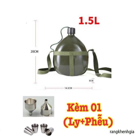 Bình Nhôm Xanh Truyền Thống 3L - Bình Đựng Nước Chất Liệu Bền, Kèm Dây Đeo Tiện Lợi và Phễu Cho Những Chuyến Đi Mở Rộng