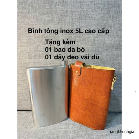 Bình Tông Inox 0.8ly Cao Cấp – Bình Đựng Nước và Rượu Với Bao Da Bò Thật, Khóa Đồng Sang Trọng, Chất Liệu Inox 304