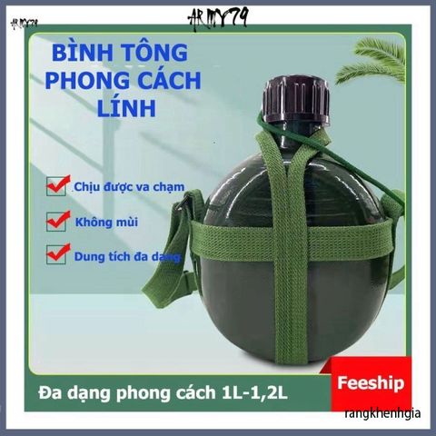 Bình Nhôm Xanh Truyền Thống 1,2L Chắc Chắn - Bình Đựng Nước Du Lịch An Toàn với Dây Đeo Tiện Lợi, Quà Tặng Cho Phái Mạnh