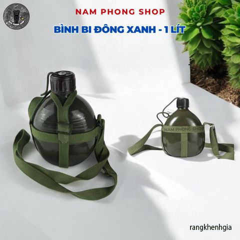 Bình Bi Đông Nhôm Xanh Cổ Điển - Đựng Nước, Rượu Cho Cắm Trại, Phiêu Lưu - Thiết Kế Nắp Xoáy Chắc Chắn, Kèm Bao Đựng Tiện Lợi