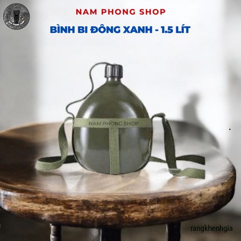 Bình Bi Đông Nhôm Xanh Cổ Điển - Đựng Nước, Rượu Cho Cắm Trại, Phiêu Lưu - Thiết Kế Nắp Xoáy Chắc Chắn, Kèm Bao Đựng Tiện Lợi