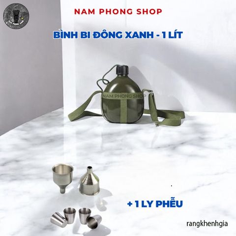 Bình Bi Đông Nhôm Xanh Cổ Điển - Đựng Nước, Rượu Cho Cắm Trại, Phiêu Lưu - Thiết Kế Nắp Xoáy Chắc Chắn, Kèm Bao Đựng Tiện Lợi