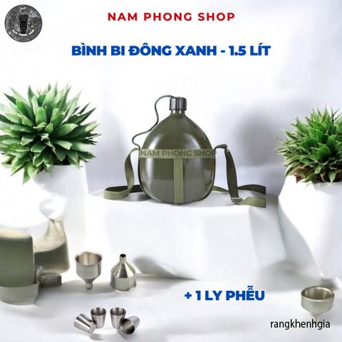 Bình Bi Đông Nhôm Xanh Cổ Điển - Đựng Nước, Rượu Cho Cắm Trại, Phiêu Lưu - Thiết Kế Nắp Xoáy Chắc Chắn, Kèm Bao Đựng Tiện Lợi