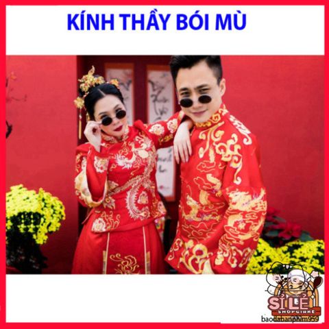 Kính Mát Mặt Tròn Unisex - Phong Cách Cổ Trang Trung Hoa, Bảo Vệ UV400, Thời Trang Đám Cưới, Gọn Nhẹ, Xu Hướng Tết
