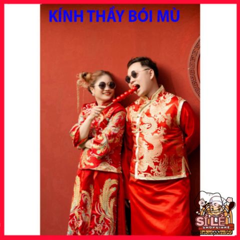 Kính Mát Mặt Tròn Unisex - Phong Cách Cổ Trang Trung Hoa, Bảo Vệ UV400, Thời Trang Đám Cưới, Gọn Nhẹ, Xu Hướng Tết
