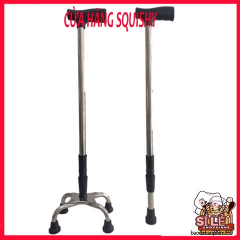 Gậy Batoong 4 Chân INOX Điều Chỉnh Cao Thấp - Thiết Bị Hỗ Trợ Đi Lại An Toàn Cho Người Già và Người Khuyết Tật