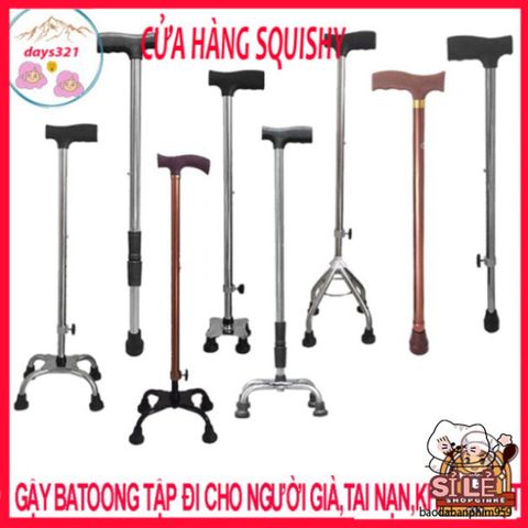 Gậy Batoong 4 Chân INOX Điều Chỉnh Cao Thấp - Thiết Bị Hỗ Trợ Đi Lại An Toàn Cho Người Già và Người Khuyết Tật