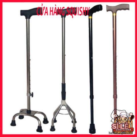 Gậy Batoong 4 Chân INOX Điều Chỉnh Cao Thấp - Thiết Bị Hỗ Trợ Đi Lại An Toàn Cho Người Già và Người Khuyết Tật