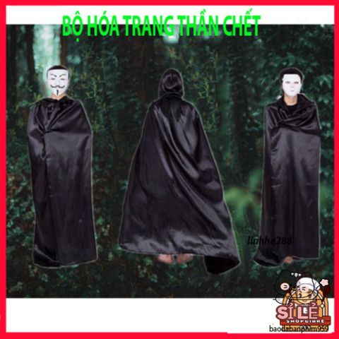 Bộ Trang Phục Thần Chết Halloween Cao Cấp Cho Nam Nữ - Đồ Ma Quái Với Họa Tiết Đầu Xương Đặc Sắc