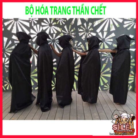 Bộ trang phục Thần Chết Halloween cho nam nữ - Chất liệu Polyester, gồm mặt nạ và găng tay - Thời trang ma mị độc đáo