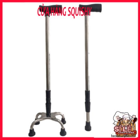 Gậy Batoong 4 Chân INOX - Gậy Chống Người Già Điều Chỉnh Chiều Cao, Hỗ Trợ Di Chuyển An Toàn và Thoải Mái