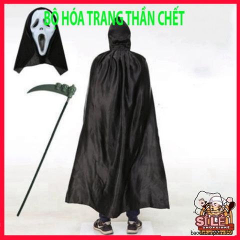 Bộ trang phục Halloween Thần Chết - Áo choàng, mặt nạ và lưỡi hái bí ẩn, phụ kiện cho bữa tiệc hóa trang kinh dị