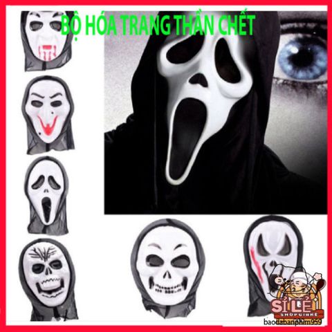 Bộ trang phục Halloween Thần Chết - Áo choàng, mặt nạ và lưỡi hái bí ẩn, phụ kiện cho bữa tiệc hóa trang kinh dị