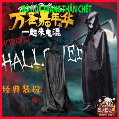 Bộ trang phục Halloween Thần Chết - Áo choàng, mặt nạ và lưỡi hái bí ẩn, phụ kiện cho bữa tiệc hóa trang kinh dị