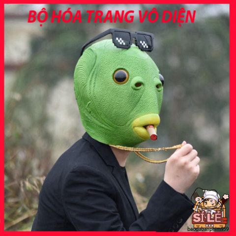 Mặt Nạ CÁ XANH Trùm Đầu Latex Thiên Nhiên - Đồ Hóa Trang Quái Thú Cho Halloween - Phụ Kiện Tiệc Biểu Diễn