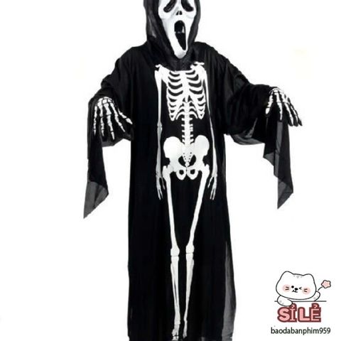 Áo Hóa Trang Thần Chết Kèm Mặt Nạ - Thú Vị Halloween, Trang Phục Độc Đáo Xương Đầu Lâu cho Tiệc Tùng và Sự Kiện