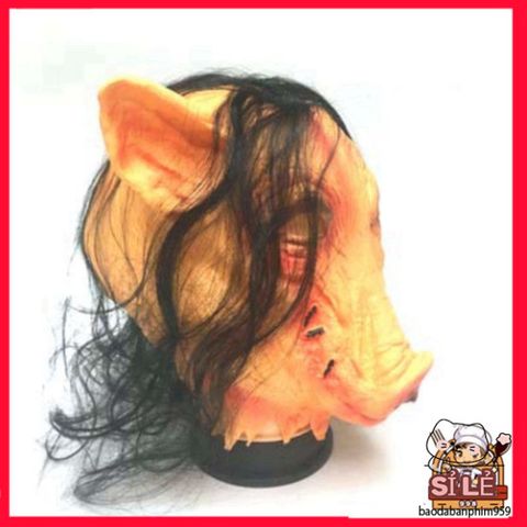 Mặt nạ HEO PIG SAW Halloween - Thiết kế con lợn tóc đen dài - Đồ hóa trang độc đáo cho sự kiện và tiệc tùng