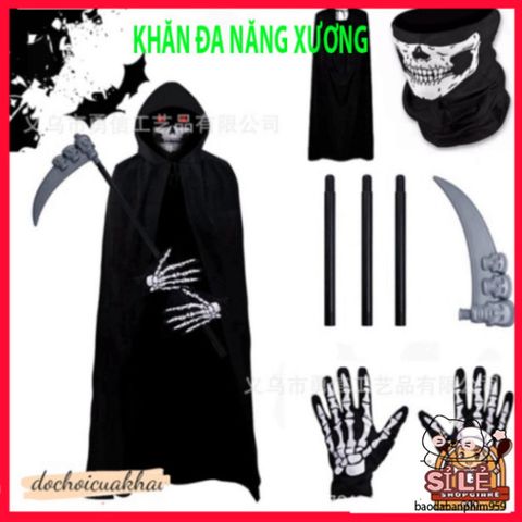 Khẩu Trang Đầu Lâu Xương Đen - Khăn Đa Năng 50cm Vải Lanh Thoáng Mát Cho Phượt và Hoạt Động Ngoài Trời
