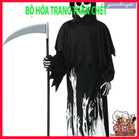 Bộ trang phục Halloween cho trẻ em - Áo choàng Thần Chết phát sáng, mũ và găng tay xương đầu lâu - Thú vị cho các bữa tiệc hóa trang