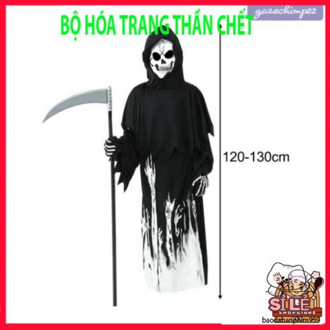 Bộ trang phục Halloween cho trẻ em - Áo choàng Thần Chết phát sáng, mũ và găng tay xương đầu lâu - Thú vị cho các bữa tiệc hóa trang