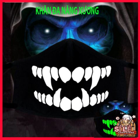 Khẩu Trang Dạ Quang Cotton In Hình Đầu Skull - Phong Cách Xương Độc Đáo, Không Gian Anime Nhật Bản, Thời Trang Halloween