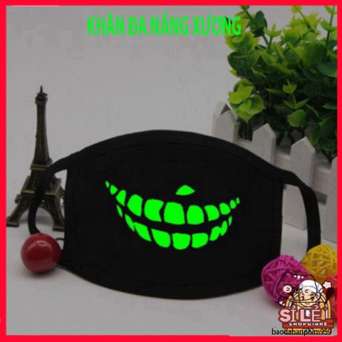 Khẩu Trang Dạ Quang Cotton In Hình Đầu Skull - Phong Cách Xương Độc Đáo, Không Gian Anime Nhật Bản, Thời Trang Halloween
