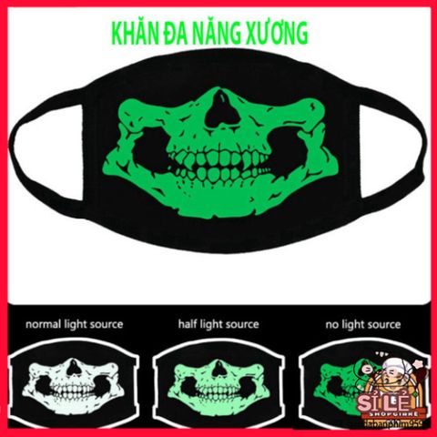 Khẩu Trang Dạ Quang Cotton In Hình Đầu Skull - Phong Cách Xương Độc Đáo, Không Gian Anime Nhật Bản, Thời Trang Halloween