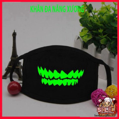 Khẩu Trang Dạ Quang Cotton In Hình Đầu Skull - Phong Cách Xương Độc Đáo, Không Gian Anime Nhật Bản, Thời Trang Halloween