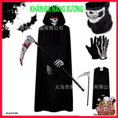 Khẩu Trang Xương Ma Đầu Lâu Đa Năng - Khăn Vải Lanh Thoáng Mát 50cm, Phong Cách Cá Tính Cho Hoạt Động Ngoài Trời