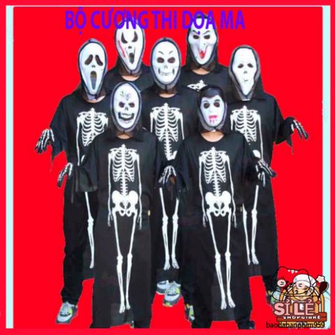 Bộ Đồ Hóa Trang Halloween Xương Người và Mặt Nạ Đầu Lâu Ma Quái - Trang Phục Dành Cho Tiệc Hóa Trang, Ngày Halloween