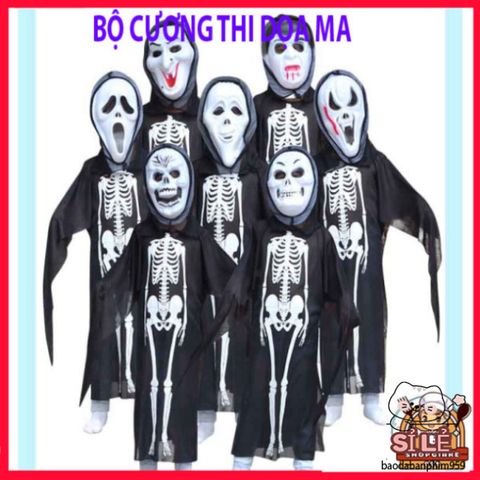 Bộ Đồ Hóa Trang Halloween Xương Người và Mặt Nạ Đầu Lâu Ma Quái - Trang Phục Dành Cho Tiệc Hóa Trang, Ngày Halloween