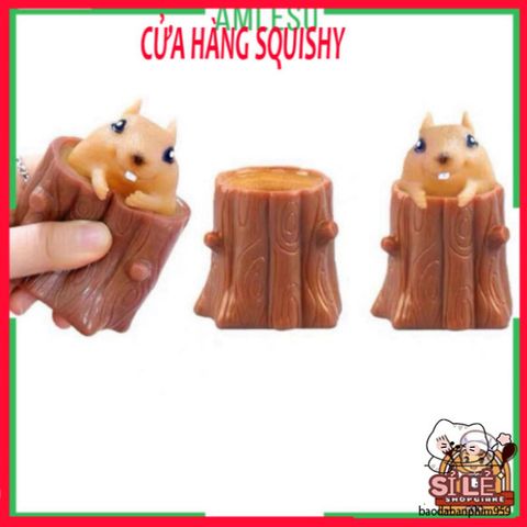Đồ Chơi Squishy Hình Con Sóc Ngủ Trong Gốc Cây - Đồ Chơi Giảm Stress Dễ Thương Cho Trẻ Em và Người Lớn - Đồ Trang Trí Bàn Làm Việc