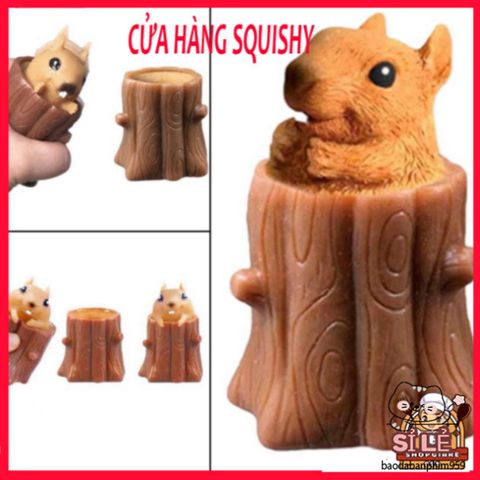 Đồ Chơi Squishy Hình Con Sóc Ngủ Trong Gốc Cây - Đồ Chơi Giảm Stress Dễ Thương Cho Trẻ Em và Người Lớn - Đồ Trang Trí Bàn Làm Việc