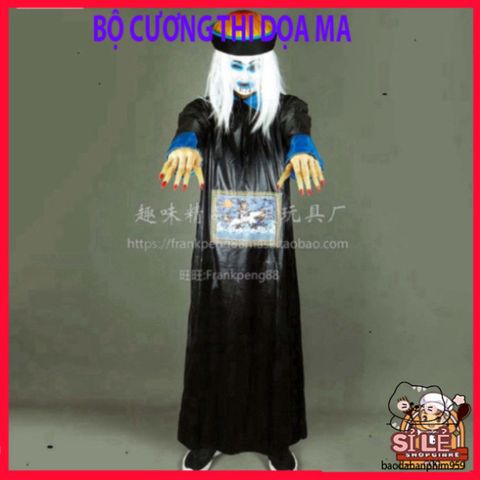 Bộ Trang Phục Hóa Trang Cương Thi Halloween - Áo Khoác Ma Quái, Mũ Đuôi Sam & Móng Tay Sắc Lẹm Cho Tiệc Cosplay