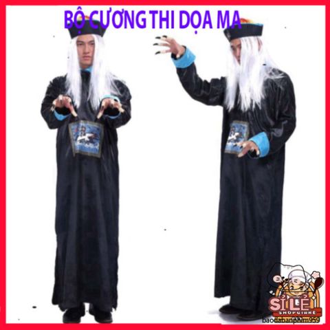 Bộ Trang Phục Hóa Trang Cương Thi Halloween - Áo Khoác Ma Quái, Mũ Đuôi Sam & Móng Tay Sắc Lẹm Cho Tiệc Cosplay