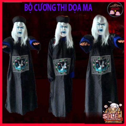 Bộ Trang Phục Hóa Trang Cương Thi Halloween - Áo Khoác Ma Quái, Mũ Đuôi Sam & Móng Tay Sắc Lẹm Cho Tiệc Cosplay