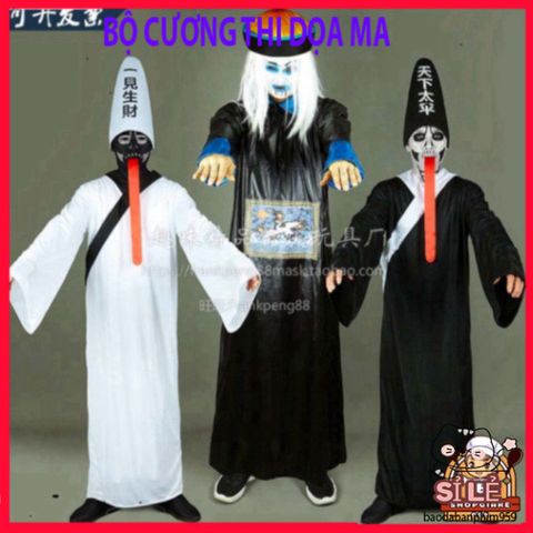 Bộ Trang Phục Hóa Trang Cương Thi Halloween - Áo Khoác Ma Quái, Mũ Đuôi Sam & Móng Tay Sắc Lẹm Cho Tiệc Cosplay