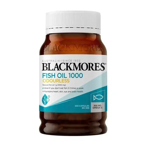 Viên uống dầu cá Blackmores 1000mg - Hỗ trợ sức khỏe tim mạch, mắt, não bộ, omega-3, 200 viên bổ sung dinh dưỡng