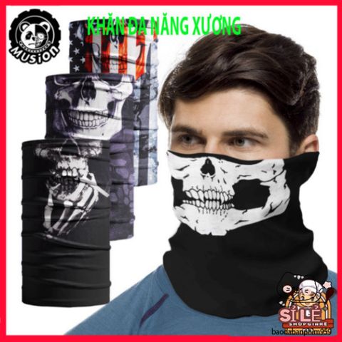 Khẩu Trang Musion Họa Tiết Xương - Chống Tia UV, Thoáng Khí, Đeo Được 12 Phong Cách, Phụ Kiện Thời Trang Đa Năng Cho Mọi Dịp