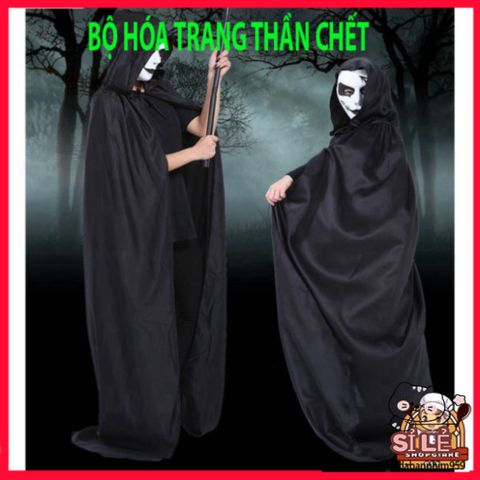 Bộ Trang Phục Thần Chết Halloween - Y Phục Hóa Trang Nam Nữ, Đẳng Cấp với Mặt Nạ và Găng Tay - Thời Trang Ma Quái ấn Tượng