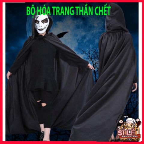 Bộ Trang Phục Thần Chết Halloween - Y Phục Hóa Trang Nam Nữ, Đẳng Cấp với Mặt Nạ và Găng Tay - Thời Trang Ma Quái ấn Tượng