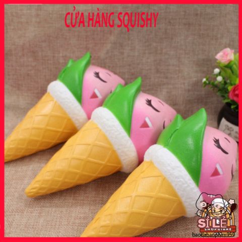 Squishy JUMBO Hình Kem Ốc Quế Màu Hồng Lá Dứa - Đồ Chơi Giải Trí Xốp Giảm Stress, An Toàn Cho Trẻ Em
