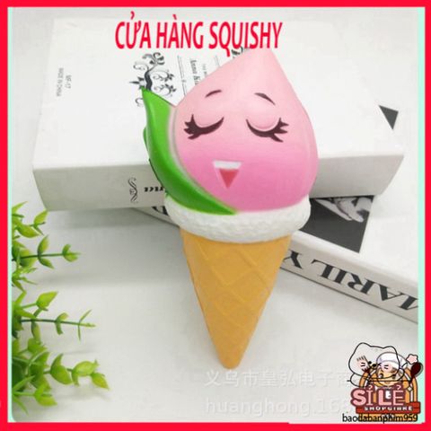 Squishy JUMBO Hình Kem Ốc Quế Màu Hồng Lá Dứa - Đồ Chơi Giải Trí Xốp Giảm Stress, An Toàn Cho Trẻ Em