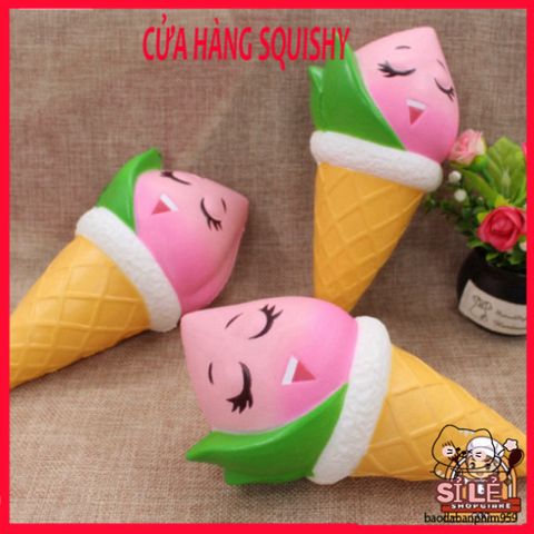 Squishy JUMBO Hình Kem Ốc Quế Màu Hồng Lá Dứa - Đồ Chơi Giải Trí Xốp Giảm Stress, An Toàn Cho Trẻ Em
